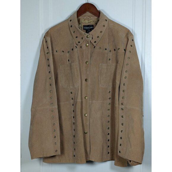 Robert Louis Womens Tan Brown 100% Suede Leather Jacket Size 2XL Grommets Snap - Picture 1 of 3